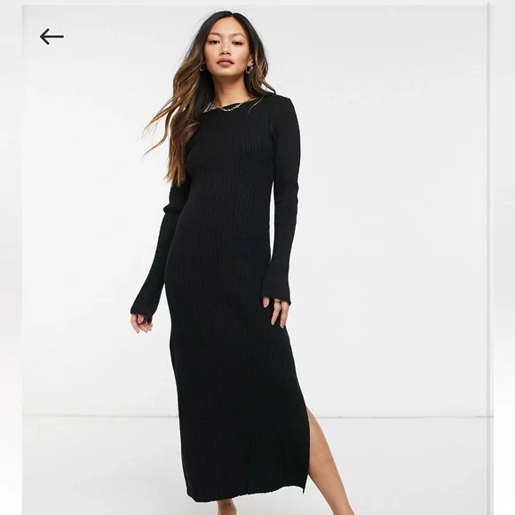 asos midi dress bodycon ASOS DESIGN high neck bodycon midi dress with split in black